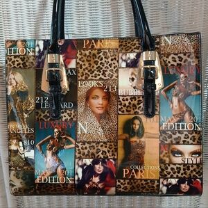 Luxury Magazine Parody Collage Leopard Print Shiny Tote